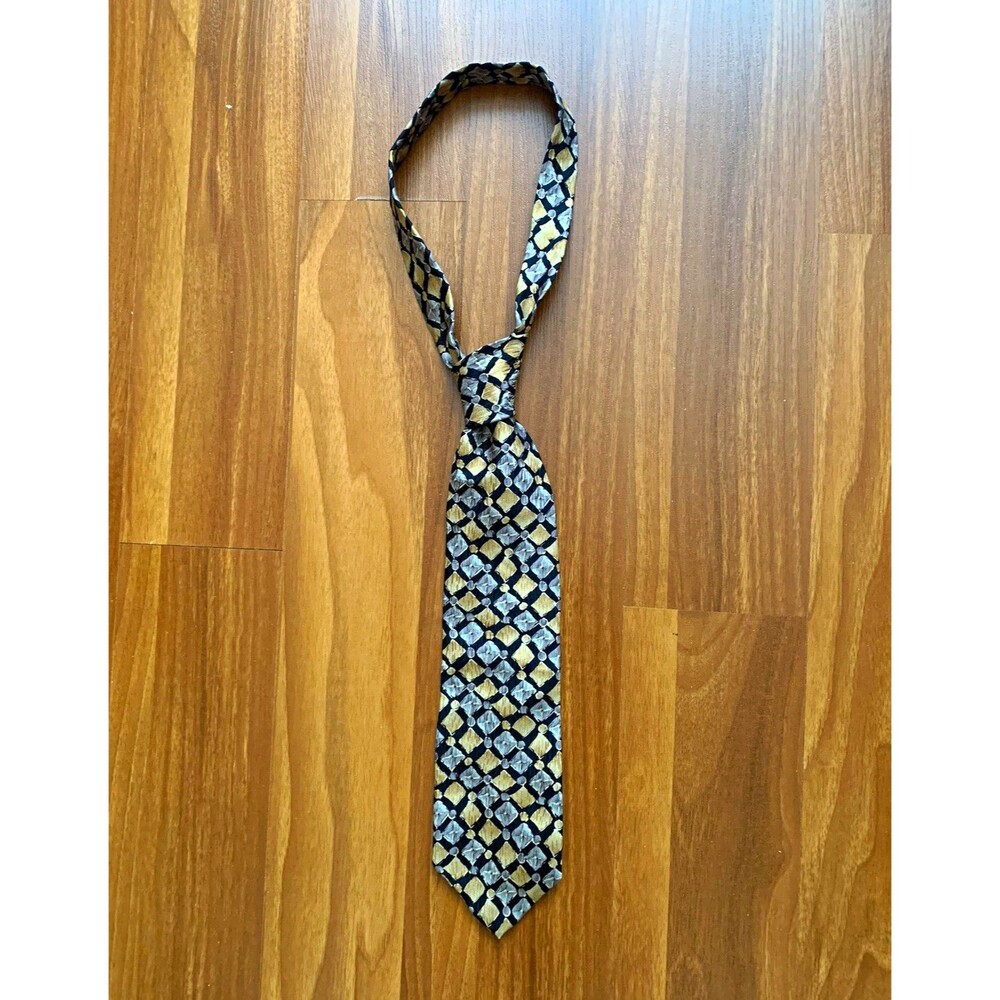 Cocktail Collection Men's Silk Tie Geometric Black/Gold/Silver Pointed